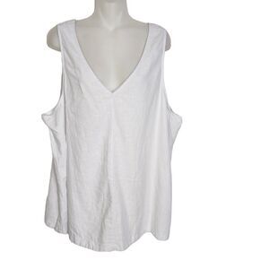 Time and Tru Womens Tank Top Size XXXL 22 Swing V Neck Linen Blend White Relaxed